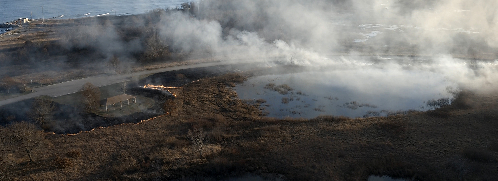 Drone Arrival at controlled burn at Illinois state park