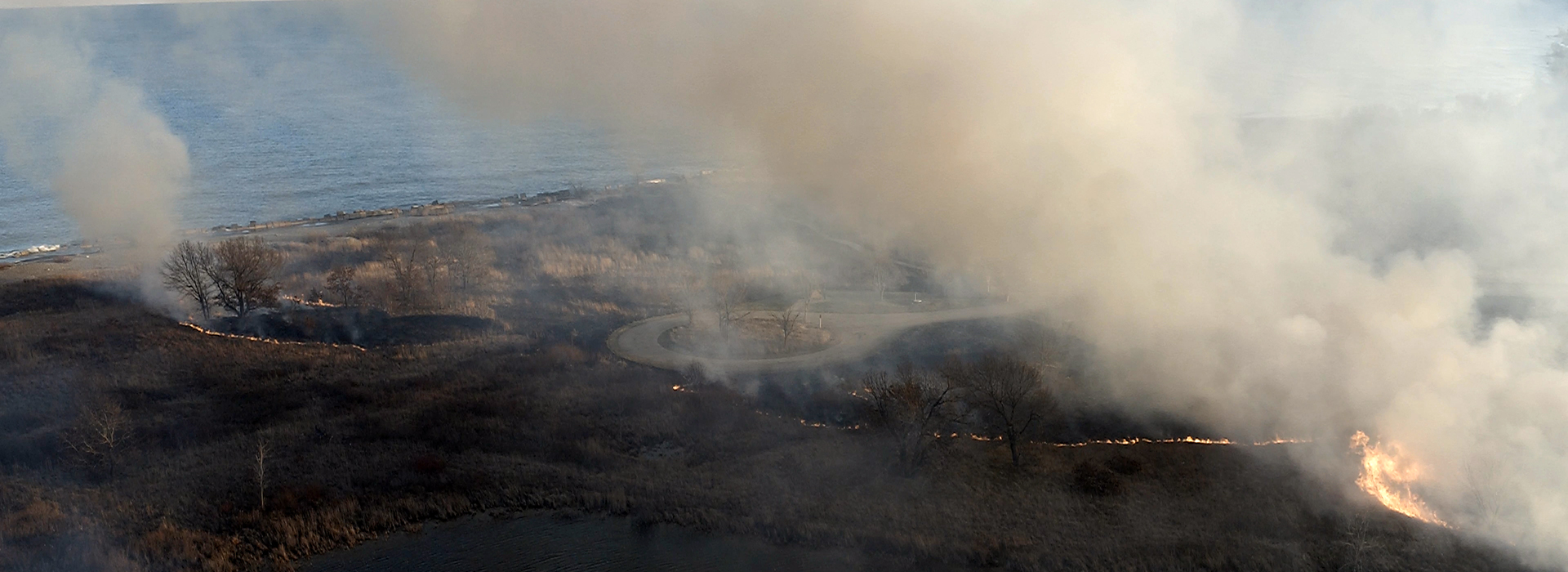Drone Arrival at controlled burn at Illinois state park