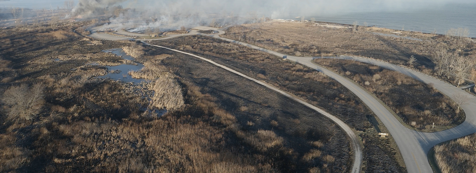 Drone Arrival at controlled fire at Illinois state park