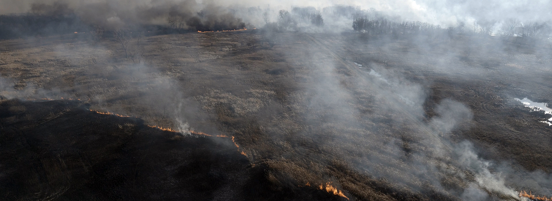 Drone Arrival at controlled fire at Illinois state park