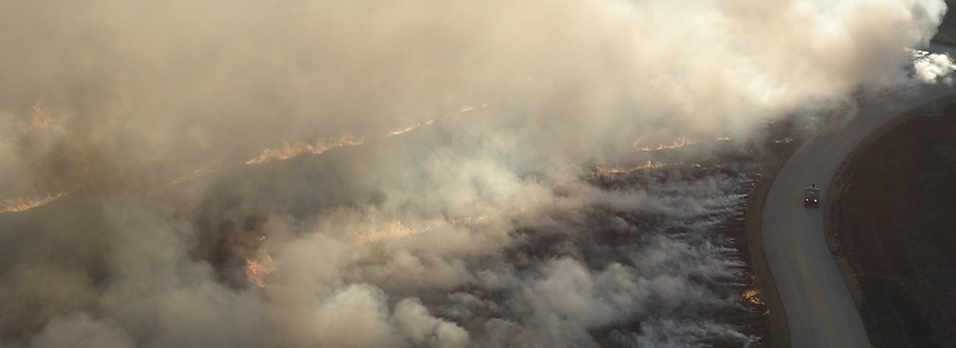 Drone Arrival at controlled fire at Illinois state park