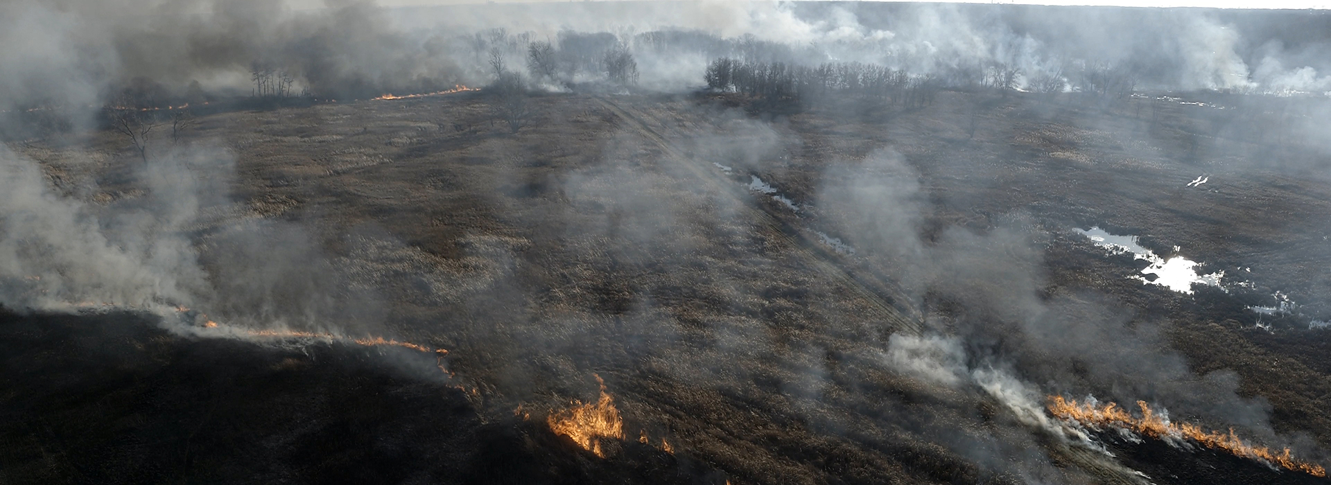 Drone Arrival at prescribed fire at Illinois state park