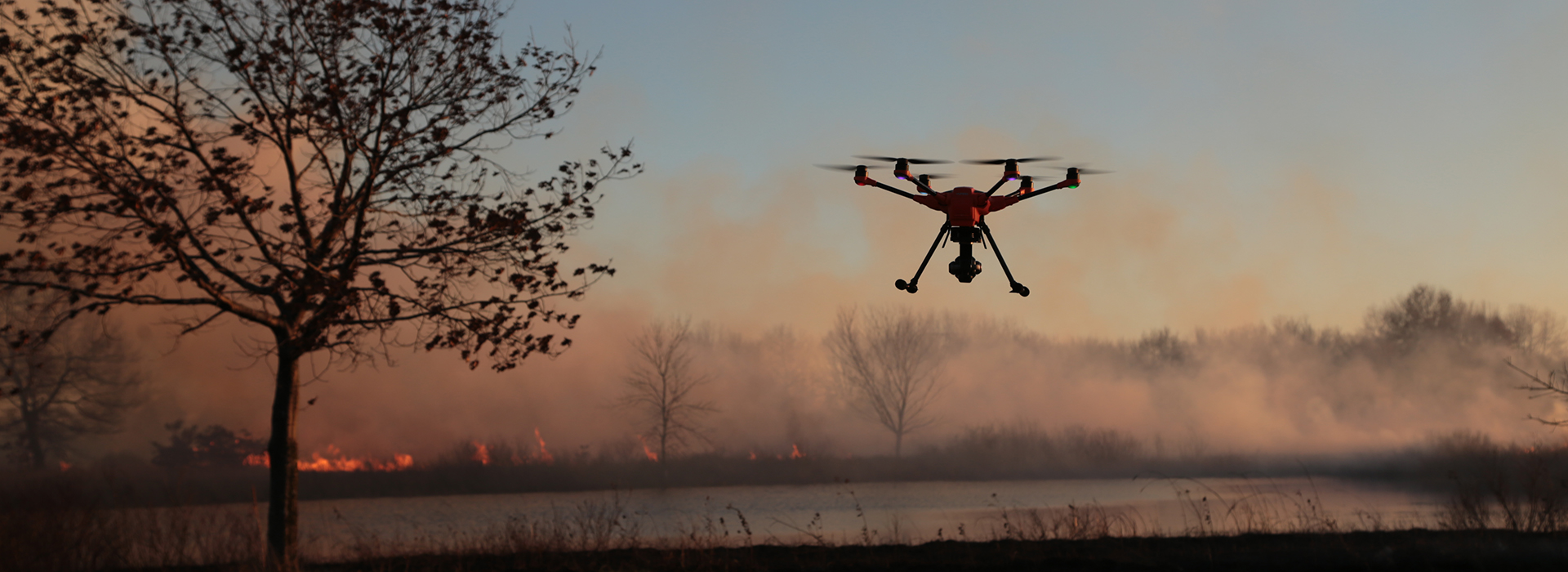 Yuneec H520 drone capturing prescribed fire at Illinois state park