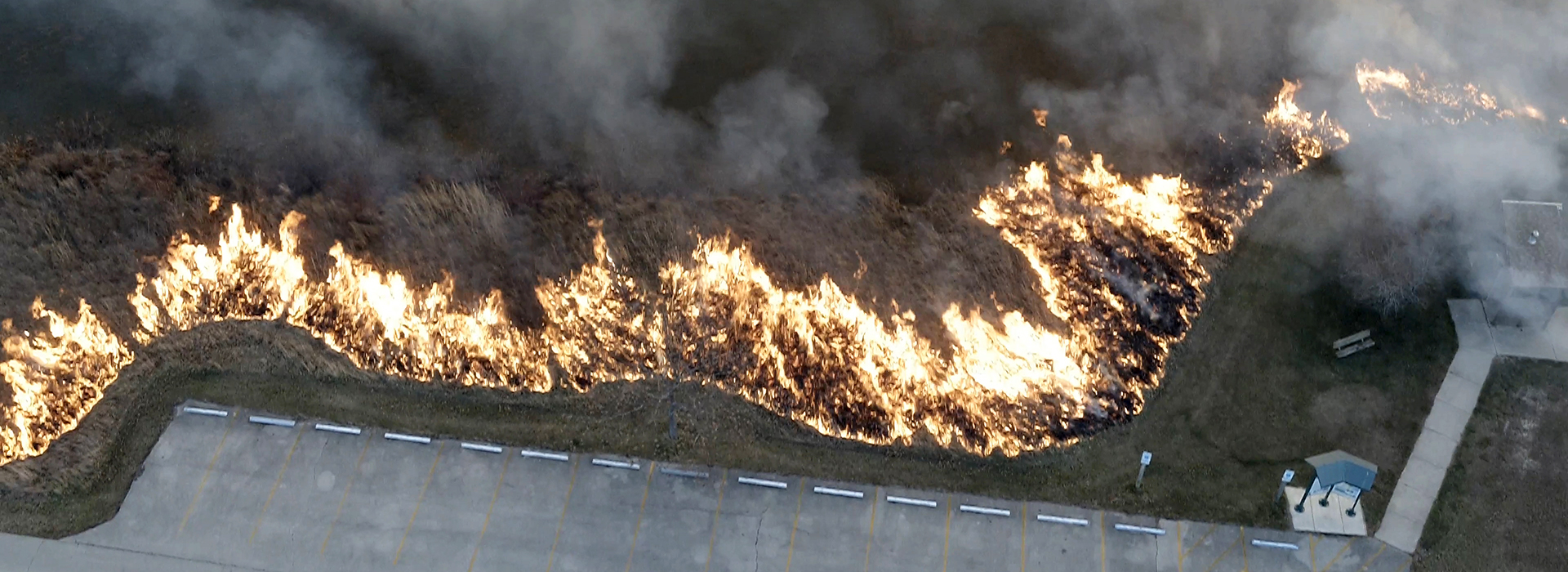 Drone Arrival at prescribed fire at Illinois state park